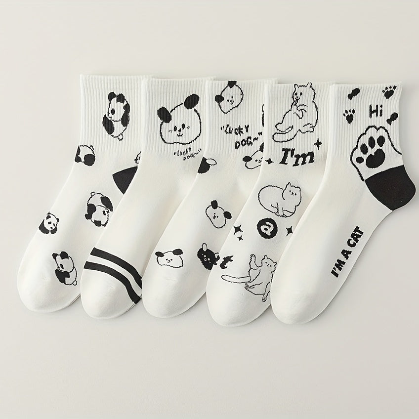 5 Pairs Girls Cartoon Animal Socks Cotton Crew Children s Socks