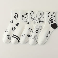 5 Pairs Girls Cartoon Animal Socks Cotton Crew Children s Socks