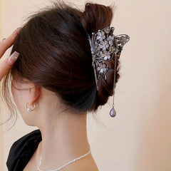 Butterfly Hair Claw Rhinestone Flower Hair Clip with Tassel