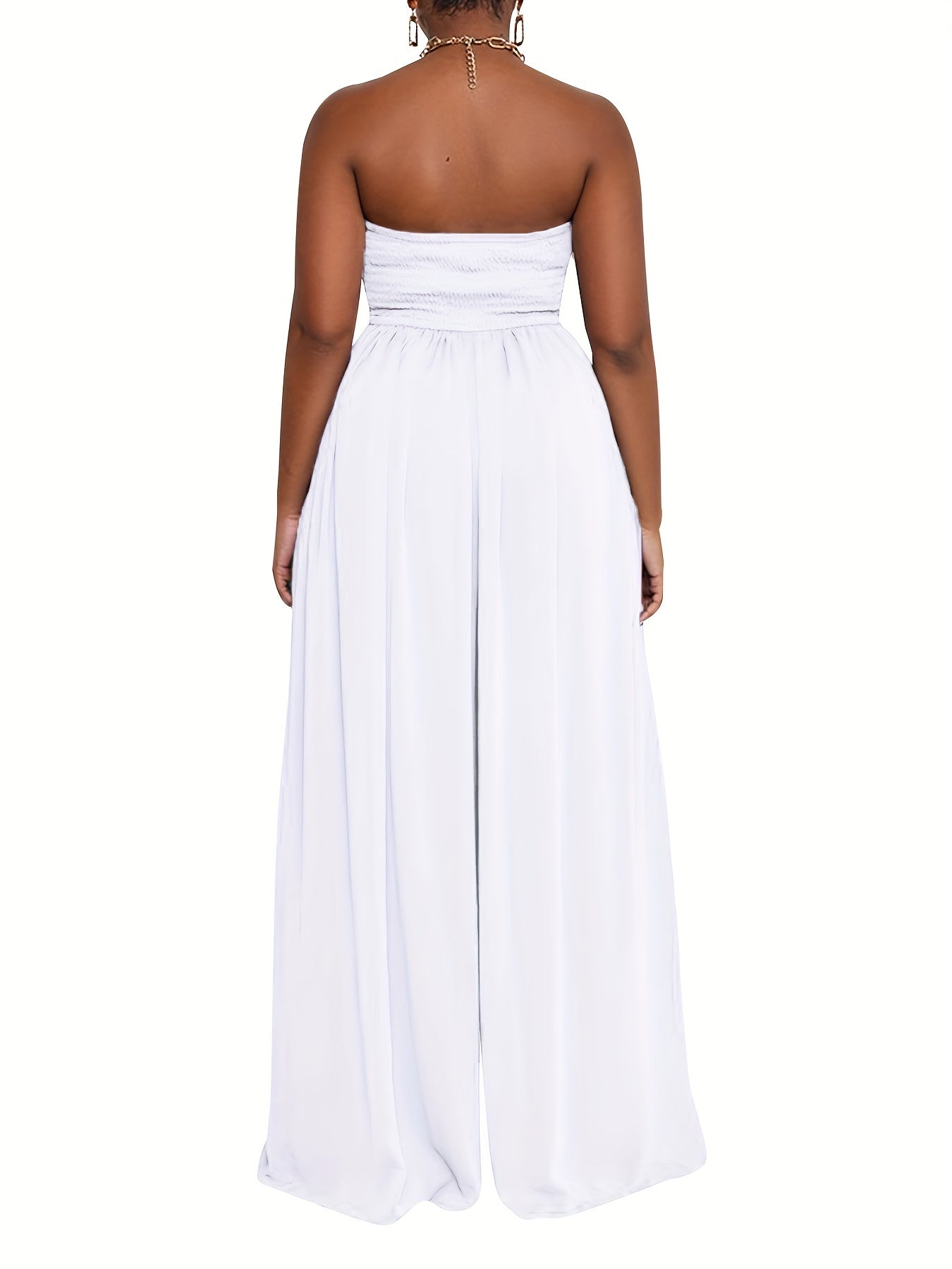 Shirred Wide Leg Tube Jumpsuit Backless Causal Jumpsuit