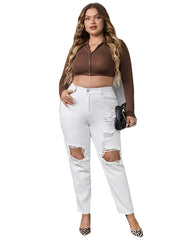 Ripped Button Up Mom Jeans Women's Plus