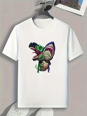 Dino & Shark Print Men's Graphic Tee Summer Casual T-shirt