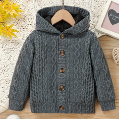 Girls Cable Knit Hooded Sweater Cardigan Button Up Hoodie Coat