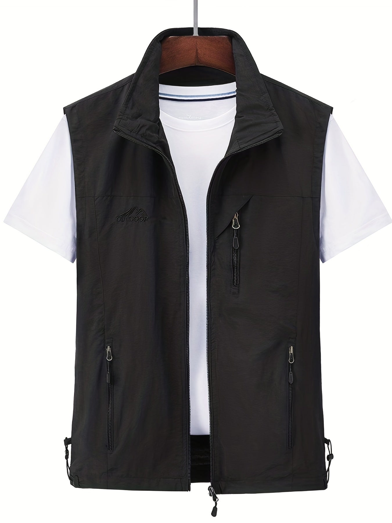 Men's Zipper Pockets Cargo Vest Stand Collar Zip Up Outwear