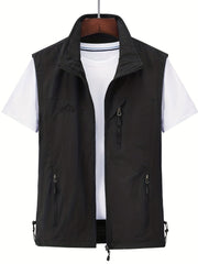 Men's Zipper Pockets Cargo Vest Stand Collar Zip Up Outwear