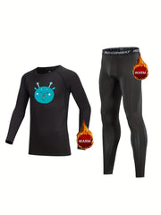 2pcs Kids Compression Fleece Sets - Crew Neck Pullover & Pants