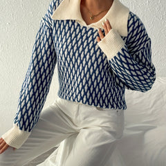 Allover Pattern Flat Collar Pullover Sweater Women's Clothing