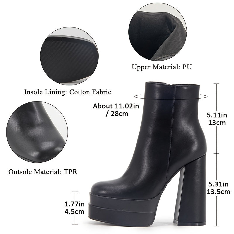 Women's Chunky Heel Ankle Boots Square Toe High Heeled Boots