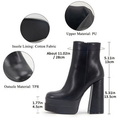 Women's Chunky Heel Ankle Boots Square Toe High Heeled Boots
