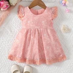Baby Girl Lace Decor Floral Flutter Sleeve A line Princess Dress