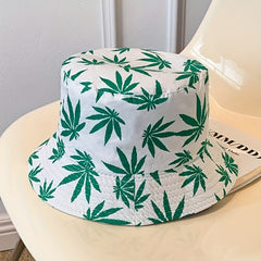 Green Leaves Print Bucket Hat for Beach Hiking Fishing Camping