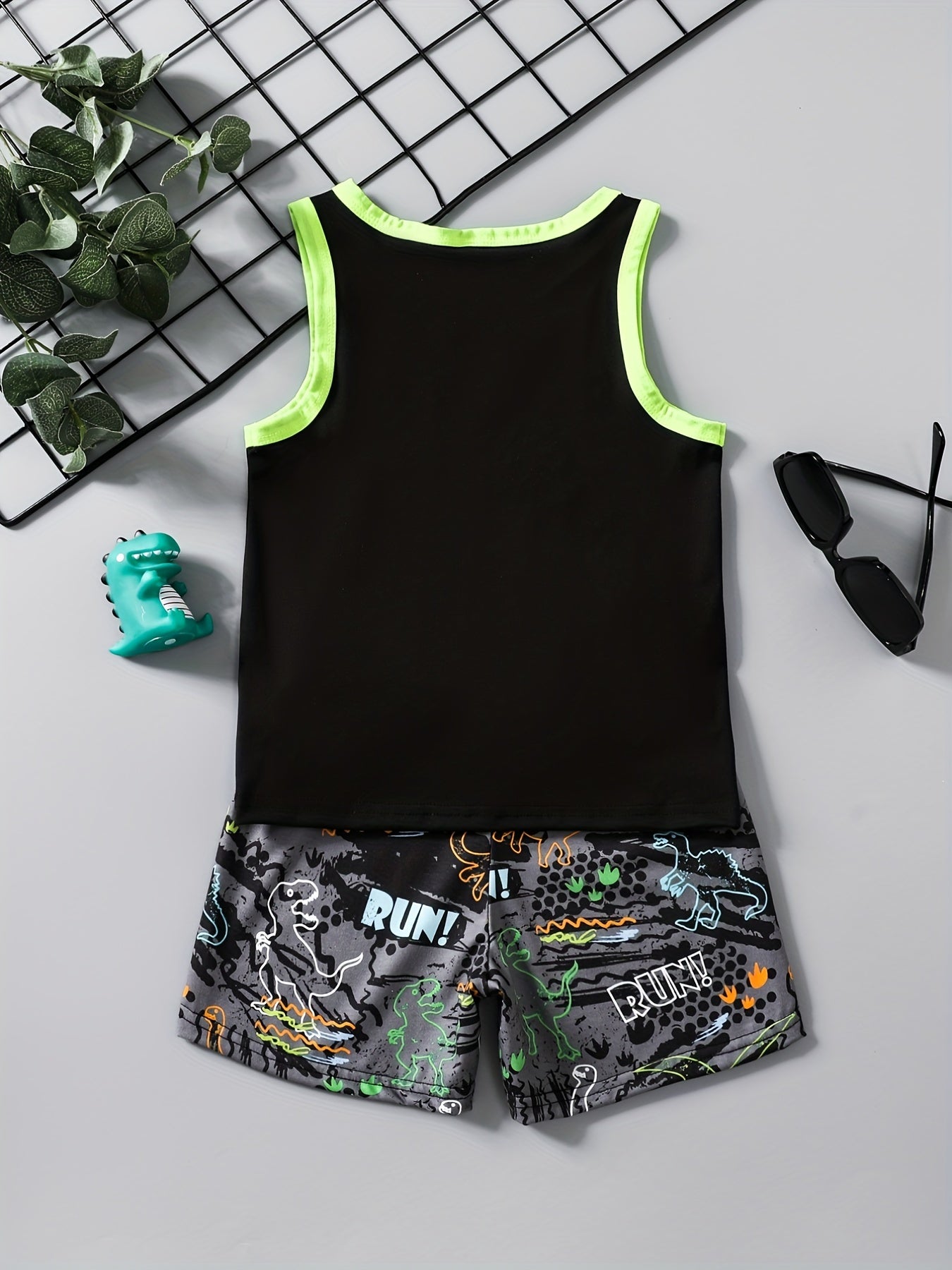 Boys Girls Casual Dinosaur Tank Top & Shorts Set for Summer