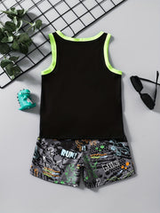 Boys Girls Casual Dinosaur Tank Top & Shorts Set for Summer