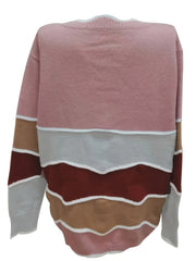 Casual Sweater Women's Plus Floral Trim V Neck Long Sleeve Jumper