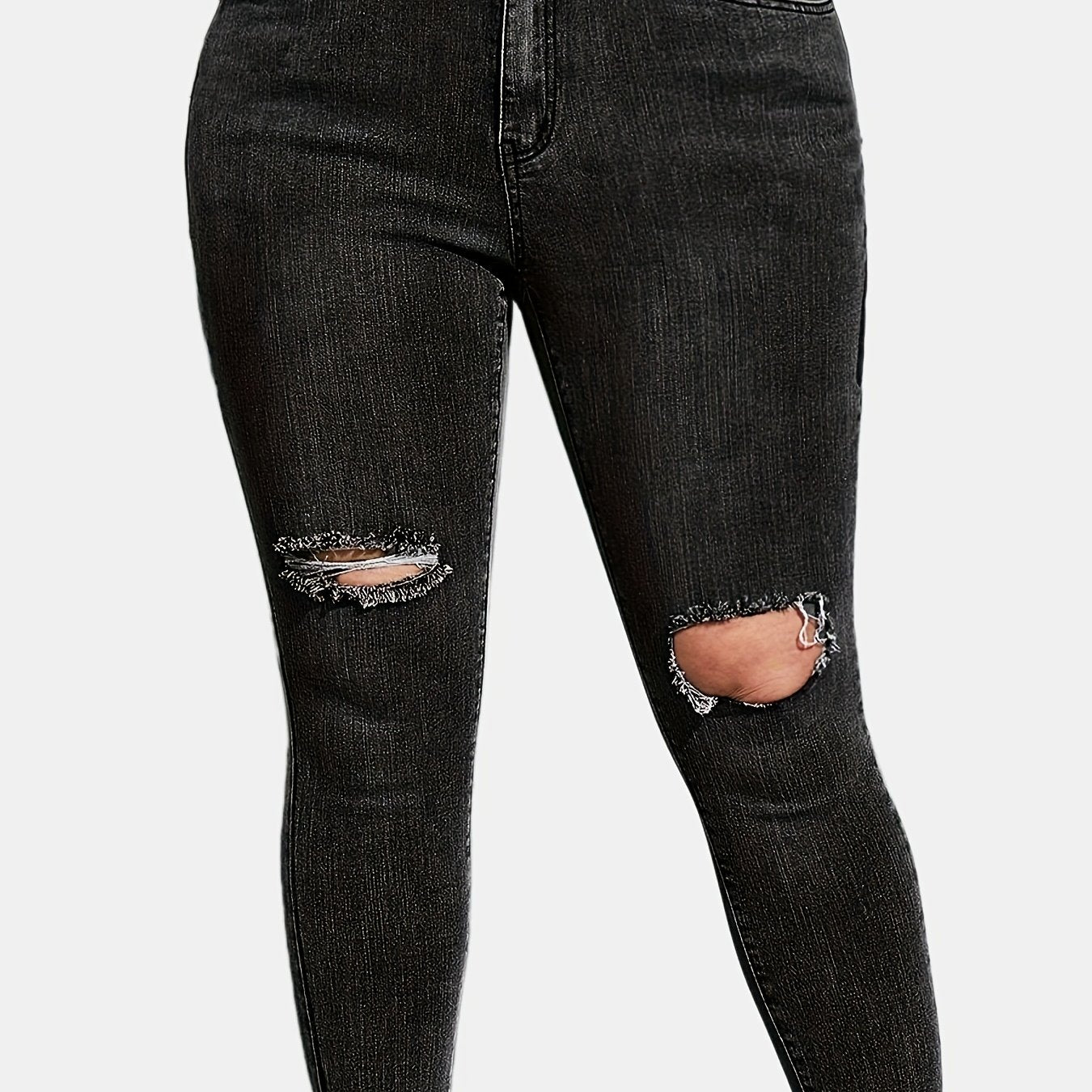 Solid Button Fly Ripped High Rise Skinny Jeans