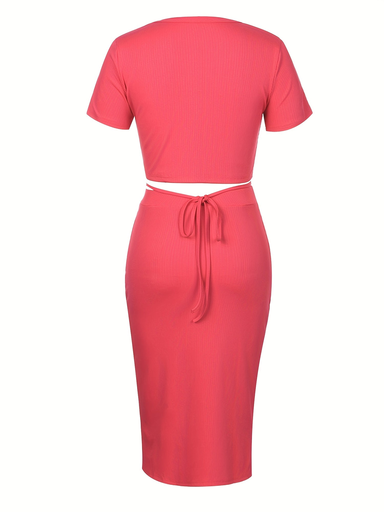Casual 2pc Set Crop Tee & Button High Waist Skirt Outfit Women's Clothing
