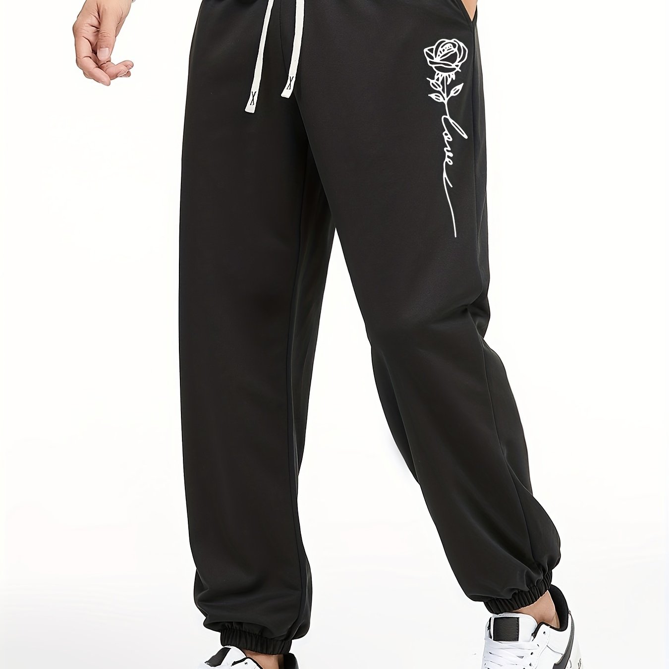 Rose Pattern Joggers With Pockets Men s Casual Waist Drawstring Sweatpants