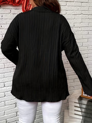 Women's Plus Solid Ribbed Button Up Long Sleeve Casual Blouse