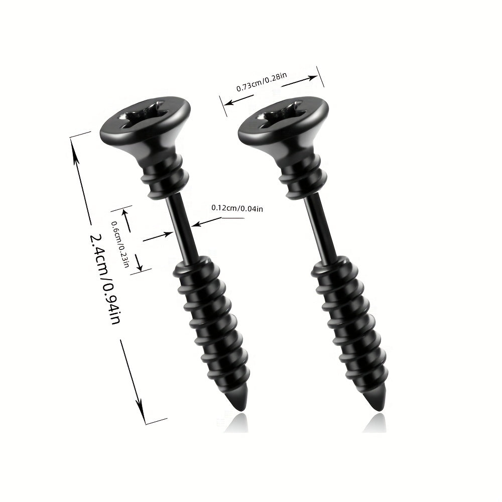 Stainless Steel Cross Screw Stud Earrings for Men