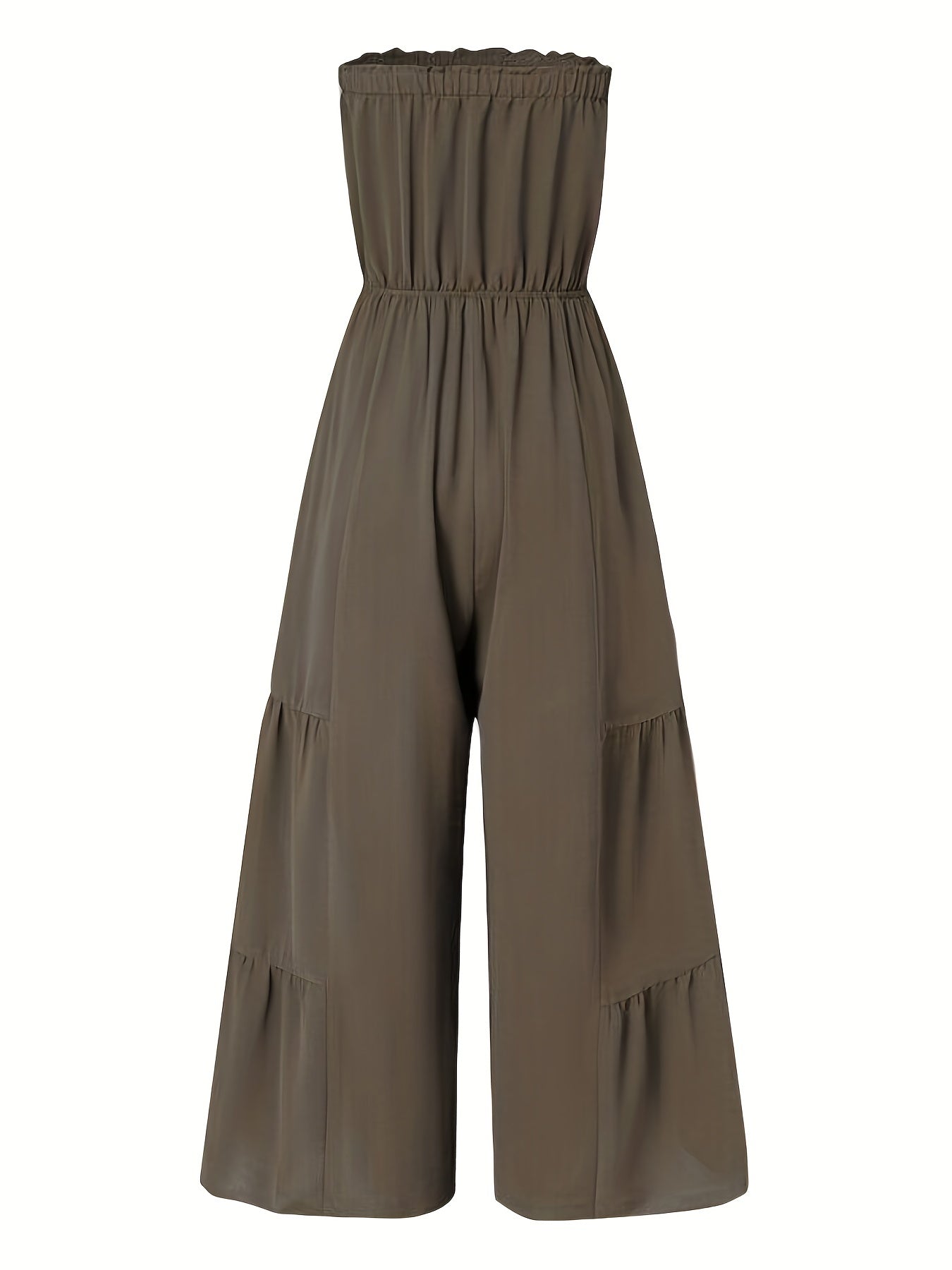 Solid Wide Leg Tube Jumpsuit Sleeveless Elastic Waist Jumpsuit