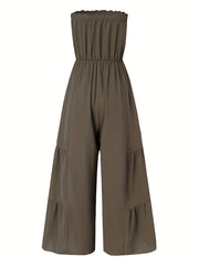 Solid Wide Leg Tube Jumpsuit Sleeveless Elastic Waist Jumpsuit