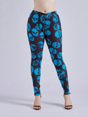 Skull Print Skinny Leggings Casual Stretchy Leggings Women's Clothing