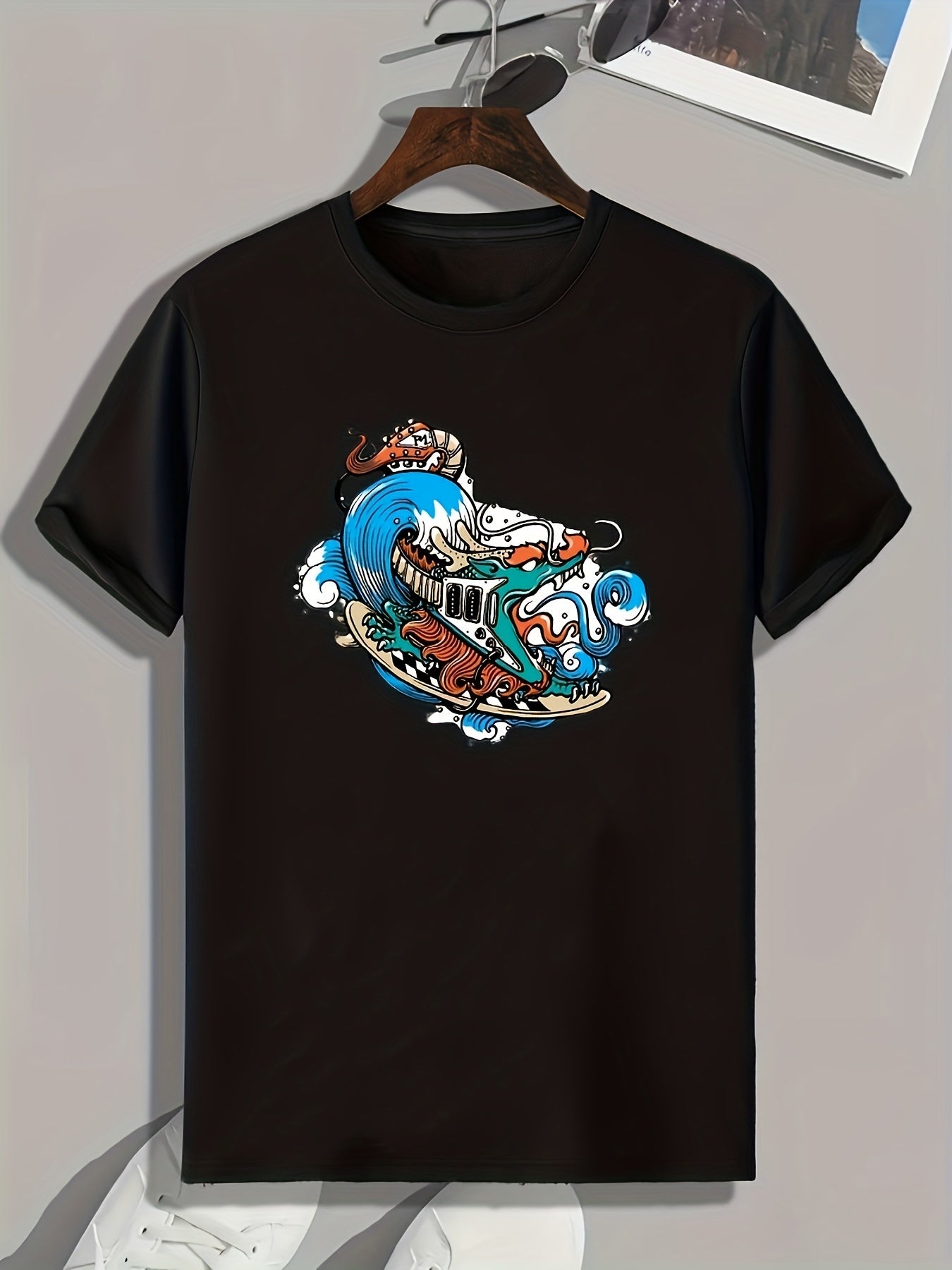 Rock Style Wave Print Men's Sports T-shirt