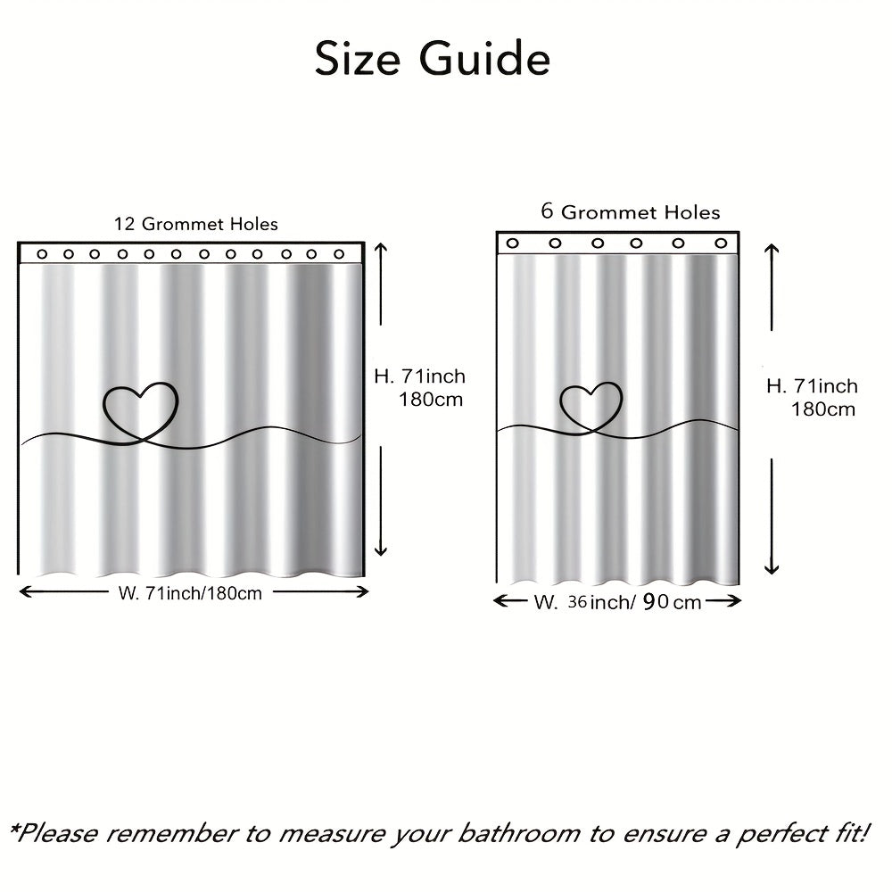Waterproof Love Shower Curtain with 12 Hooks