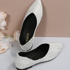 Women's Tweed Pointed Toe Flat Shoes Soft Sole Slip On Ballet Flats