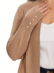 Solid Long Sleeve Open Front Cardigan