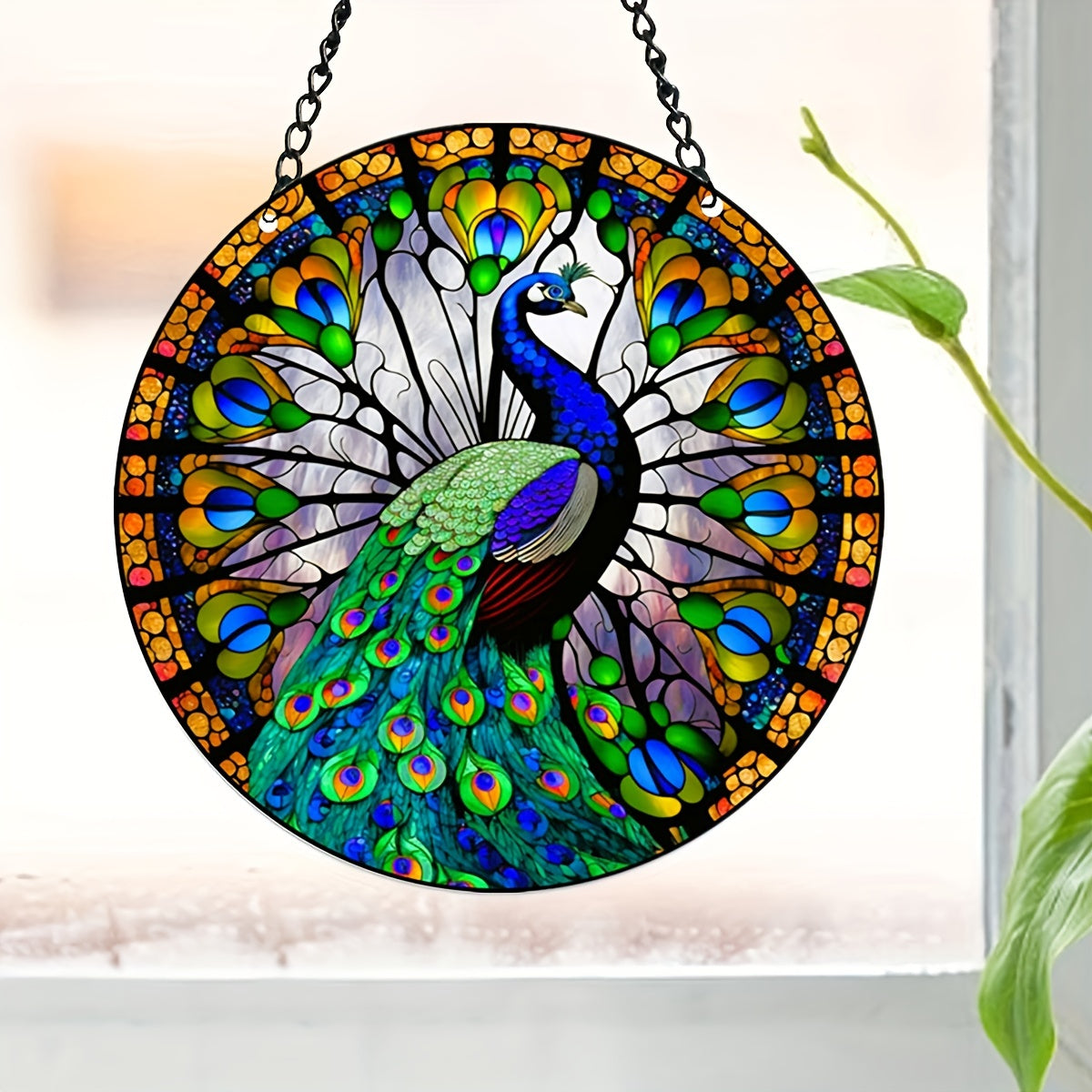 Peacock Suncatcher Stained Glass Window Hanging For Decoration