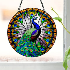 Peacock Suncatcher Stained Glass Window Hanging For Decoration