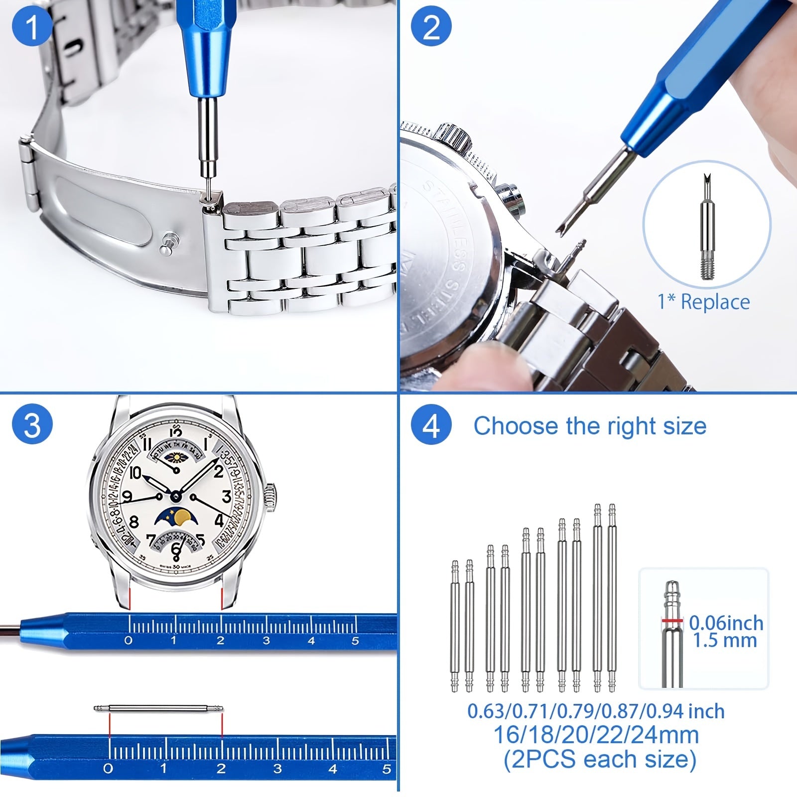 Watch Band Tool Kit for Strap Adjustment and Replacement with Link Removal Tool