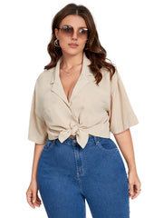 Solid Button Up Short Sleeve Blouse