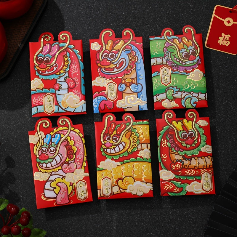 6pcs Year Of The Dragon Red Packet Lucky Money Envelopes
