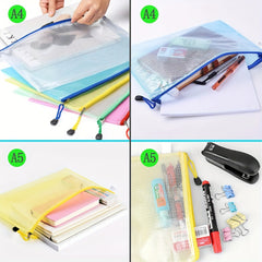 12pcs Zipper Mesh Bag Plastic File Bag School Office Supplies