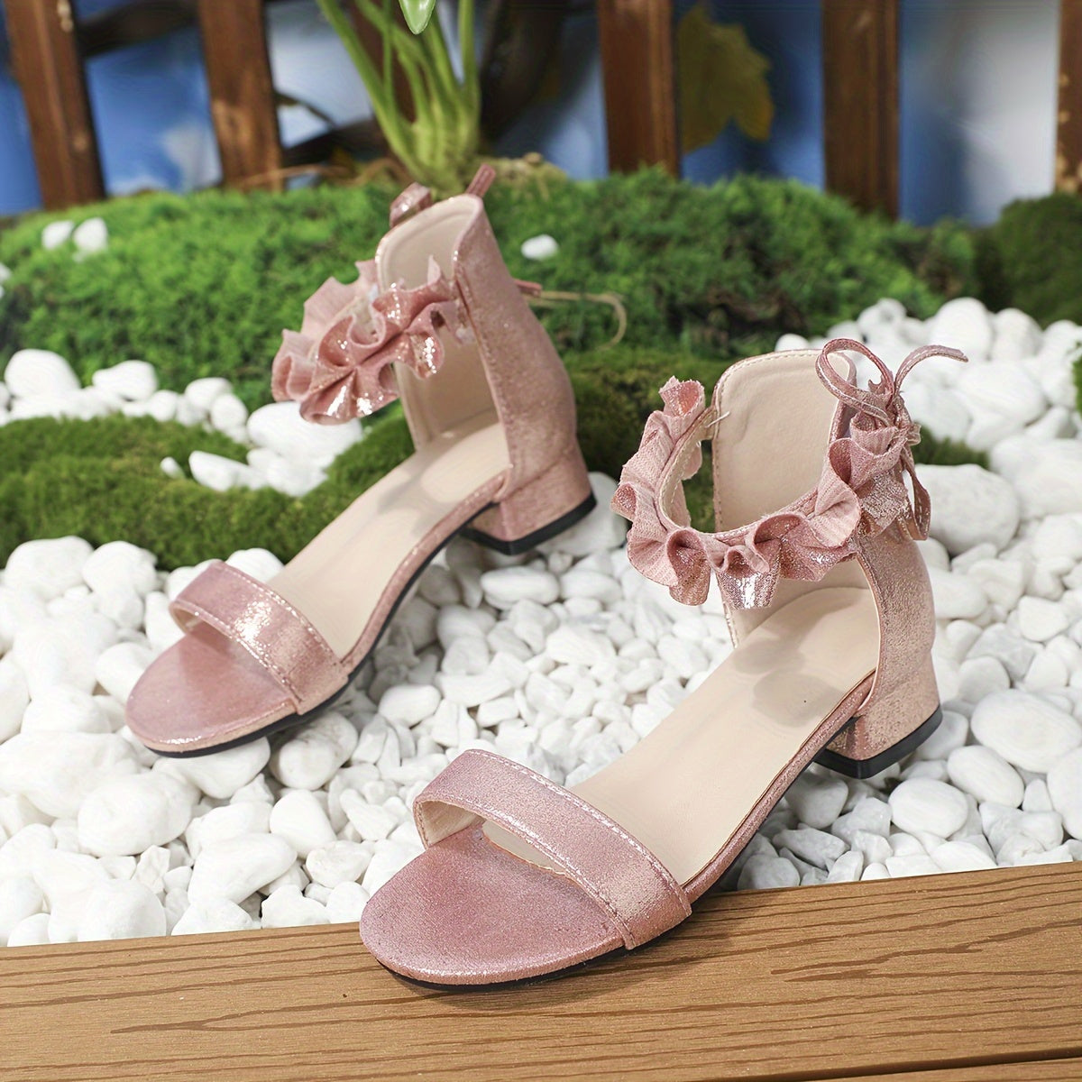 Girls Open Toe Chunky Heeled Sandals Breathable Non-slip Sandals