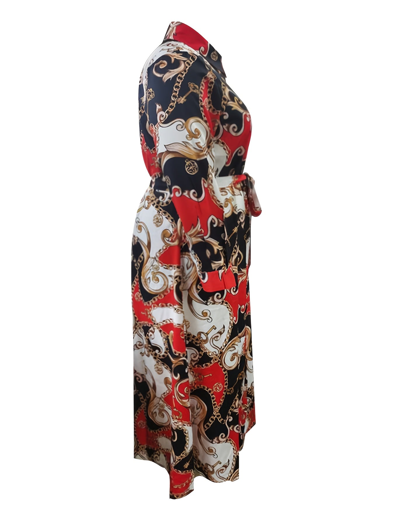 Baroque Print Long Sleeve Shirt Dress