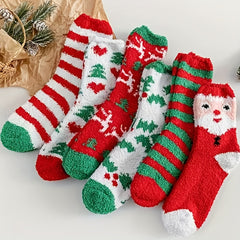 6 Pairs Christmas Fuzzy Socks Winter Warm Cartoon Socks Gift Stockings