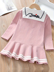 Girls' Preppy Skater Dress with Heart Embroidery