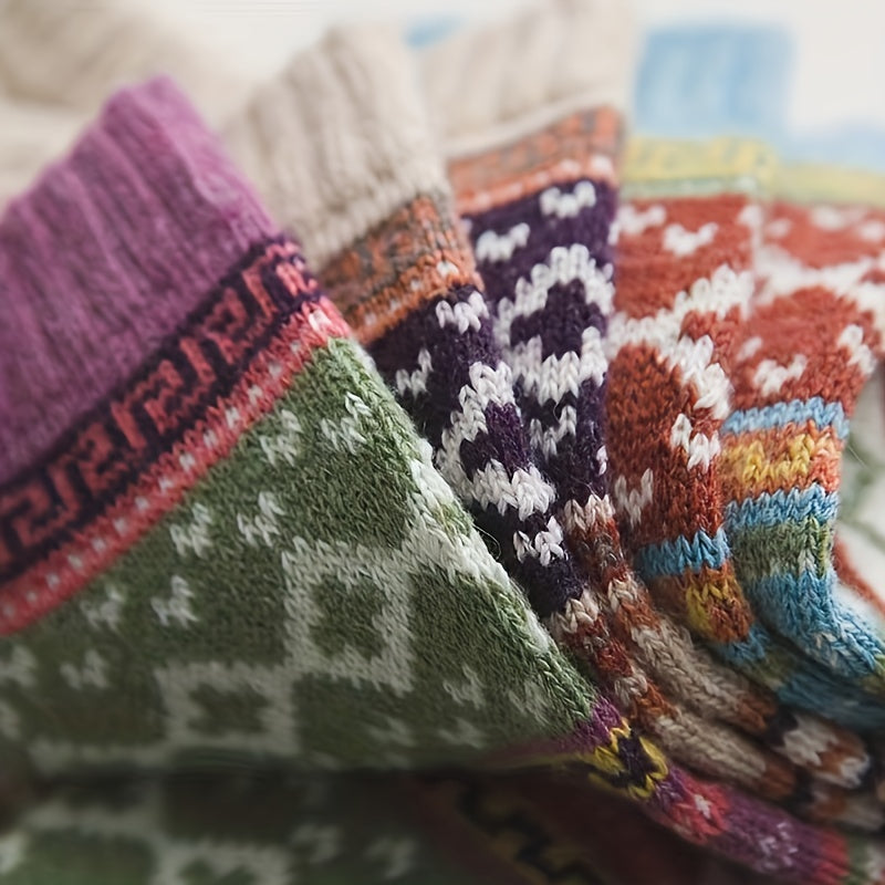 5 Pairs Geometric Pattern Socks Warm Mid Tube Women's Stockings