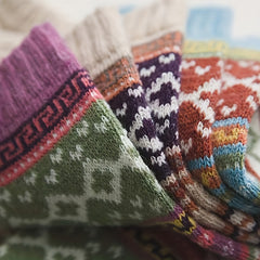 5 Pairs Geometric Pattern Socks Warm Mid Tube Women's Stockings