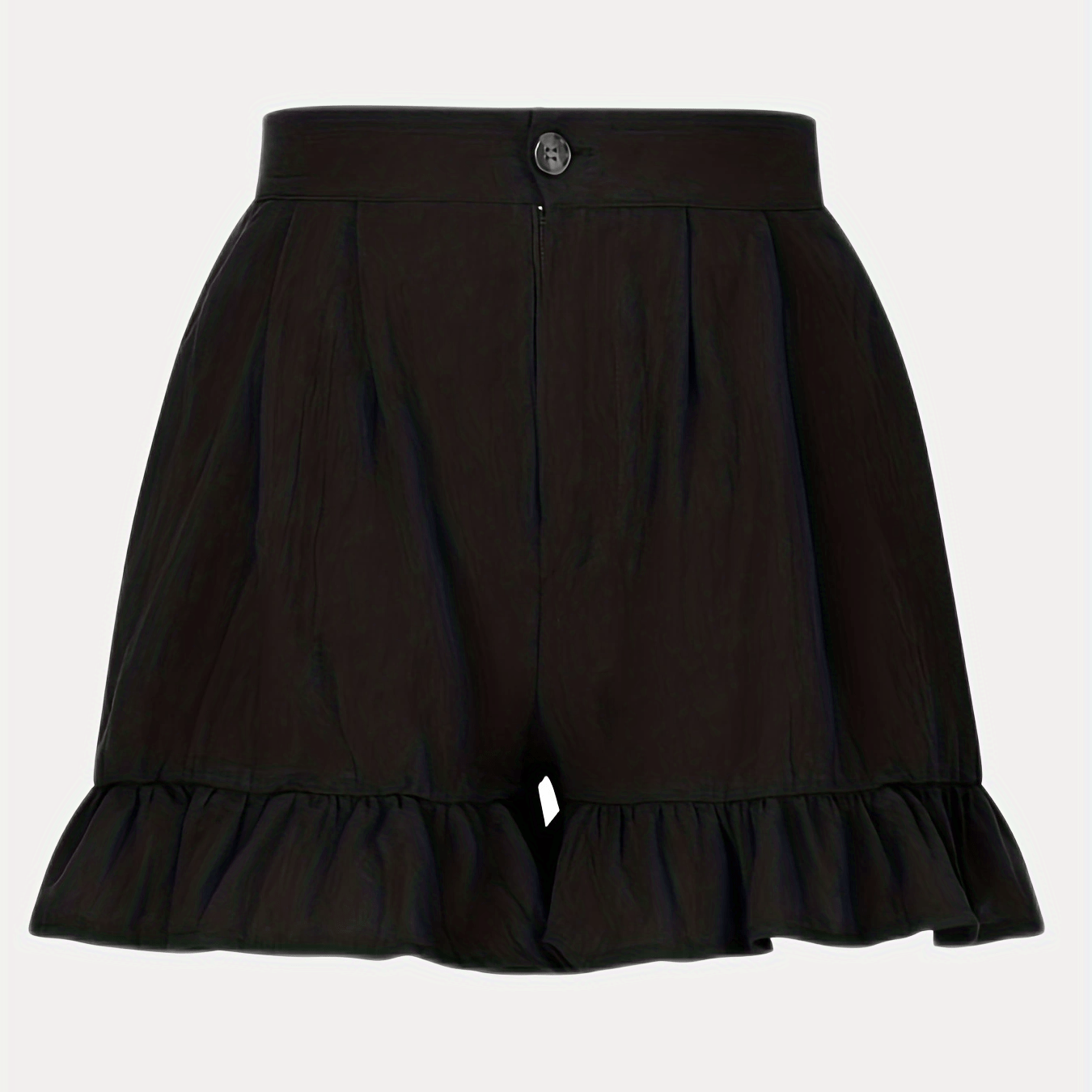 Women's Plus Size Button Fly High Rise Pleated Ruffle Trim Loose Shorts