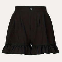 Women's Plus Size Button Fly High Rise Pleated Ruffle Trim Loose Shorts