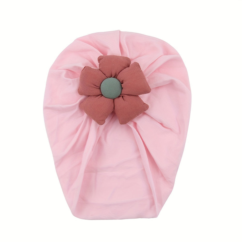 Kids Stretch Checkered Flower Bag Head Hat