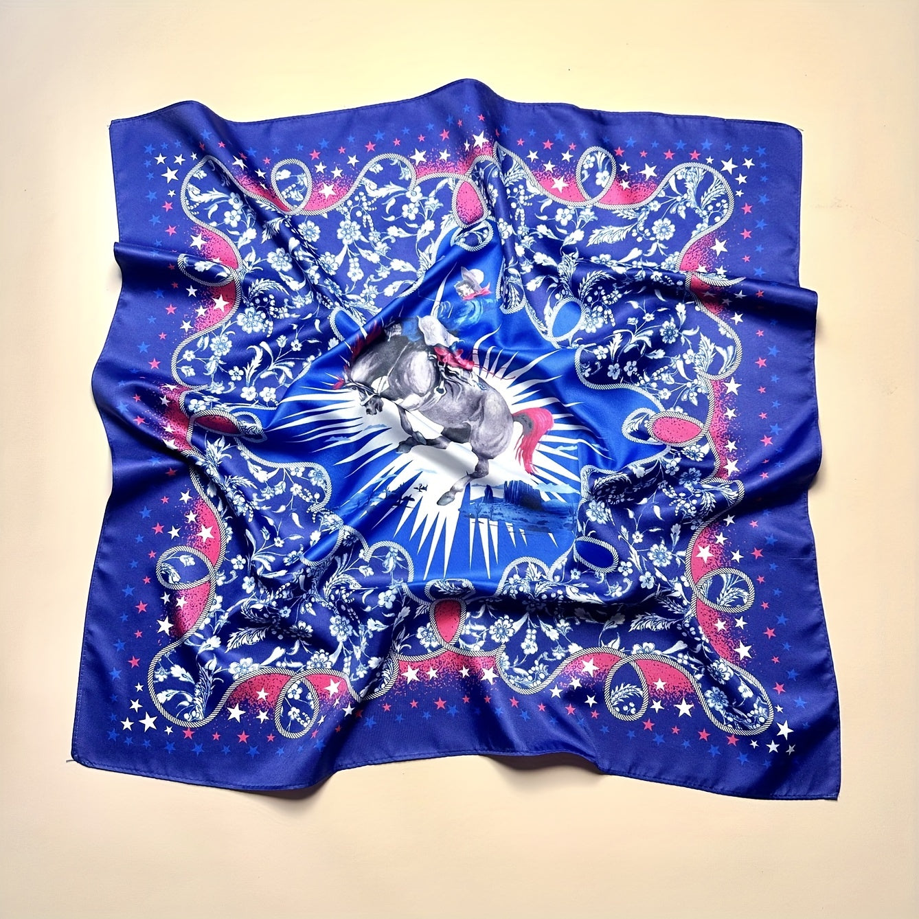 Purple Horse Cowgirl Print Square Scarf Vintage Bandana