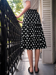Women's Polka Dot Tiered Skirt High Waist Layered Casual Skirt