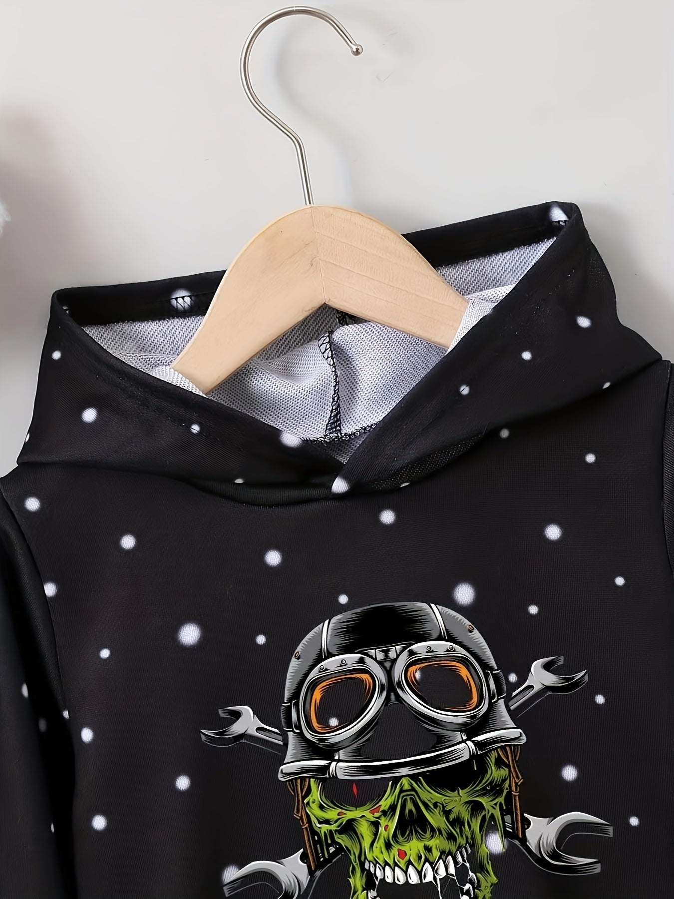 Skull Print Boys Casual Pullover Long Sleeve Hoodie