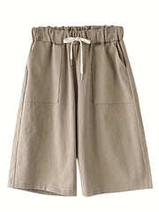 Dual Pocket Elastic Shorts High Waist Drawstring Shorts Women's Clothing