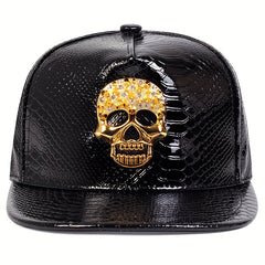 Skull Head Y2K Baseball Cap Bright PU Leather Snapback Hats Hip Hop Goth Dad Hat